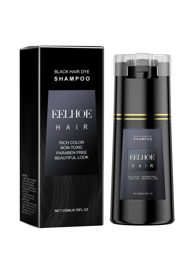 EELHOE Hair Dye Shampoo,3-In-1 Shampoo for Color Treated Hair,Hair Colour Shampoo for Grey Hair Coverage,Home Hair Dye Pure Plant Extract,Hair Care Instant Dye Shampoo,Anti Grey Shampoo 200ml(Black) - Image 1